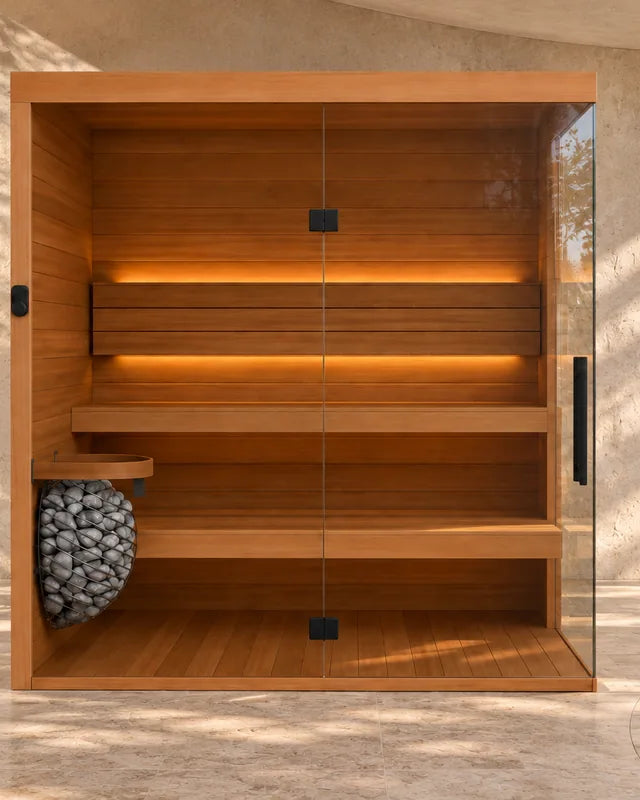 Render del Sauna 03 Mente Fria + HUUM de cedro rojo