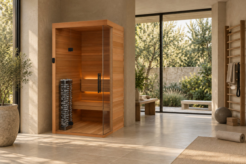 Render del Sauna 01. En un espacio de entrenamiento