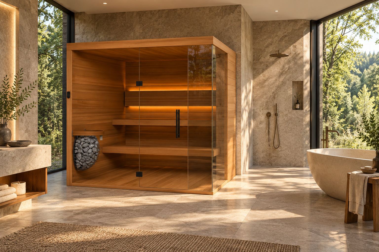 Render del Sauna 05. En un entorno de bosque