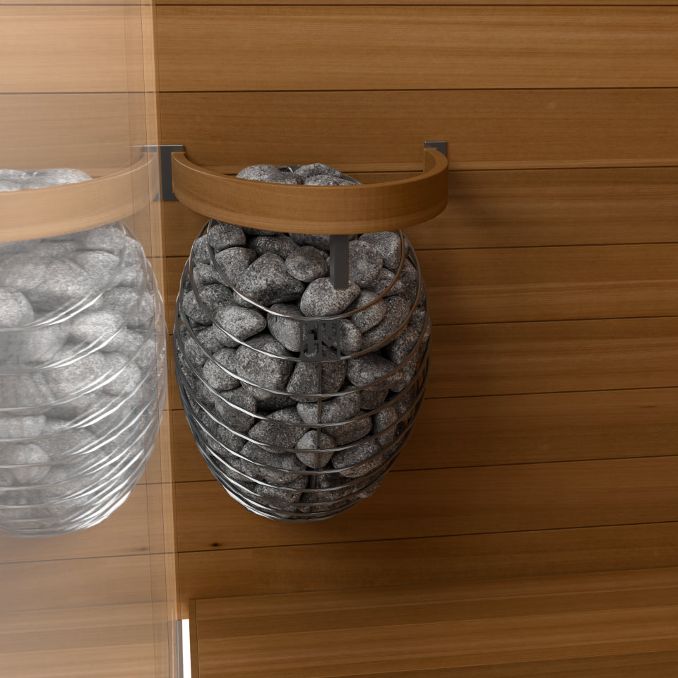 Render de detalle del calentador HUUM DROP 9 dentro del Sauna 05