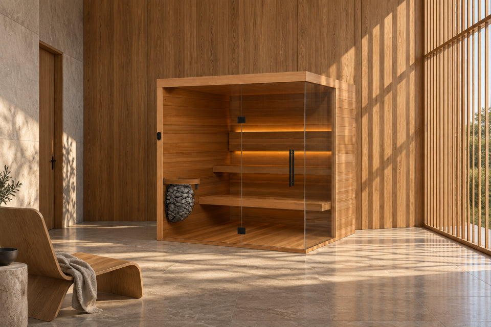 Render del Sauna 05 en una galería de madera con luz natural